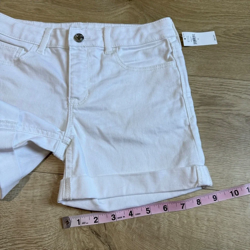 NWT Kids Girls Gap denim white jean shorts midi adjustable waist stretch size 12